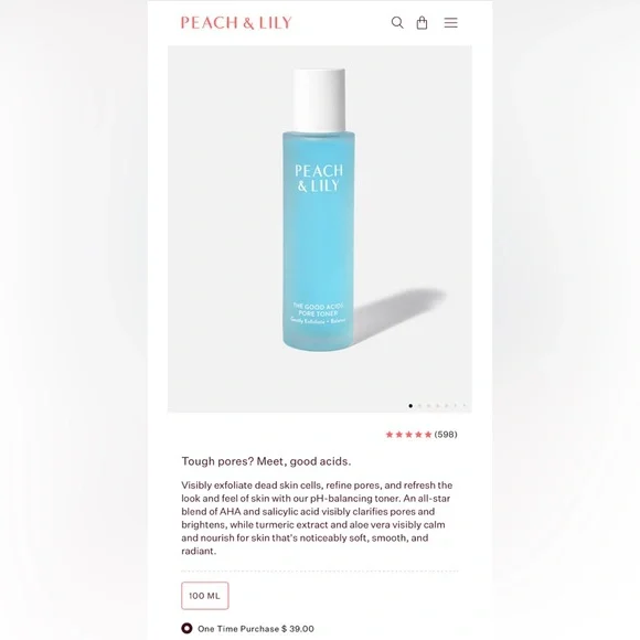 NEW 5 Pc Peach & Lily Set Pore Toner, Barrier Serum, Eye Cream & Cleanser